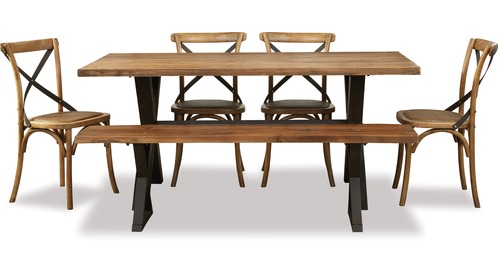 Cross 1800 6-pce Dining Suite - 4 x Chairs & Bench Cross 1800 6-pce Dining Suite - 4 x Chairs & Bench